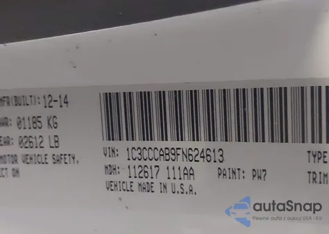 2015 Chrysler 200 Limited z USA, uszkodzony, nr VIN 1C3CCCAB9FN624613